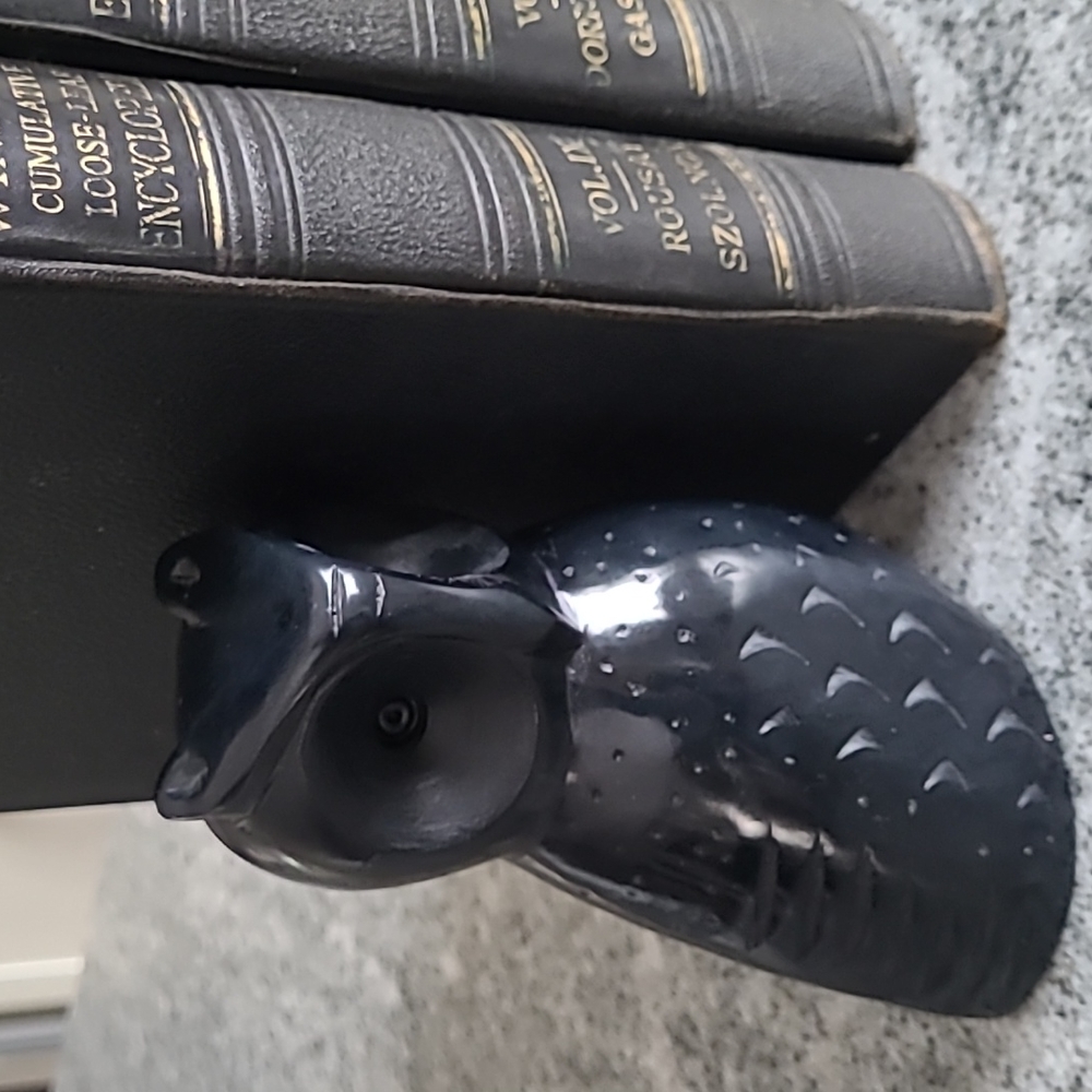 Vintage Hand Carved Black Stone Onyx Owl Shaped Office Library Bookends - Picture 2 of 12